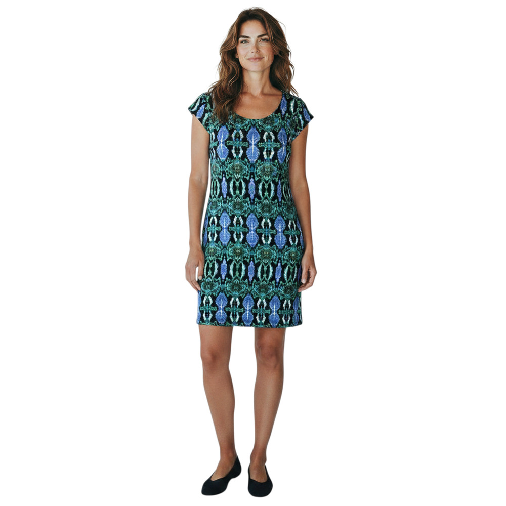 Sam Edelman Green Blue Snake Print Cap Sleeve Lined Knee Length Shift Dress S
